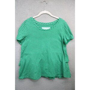 Anthropologie Green Striped Top-Ruffle Back-Size Medium